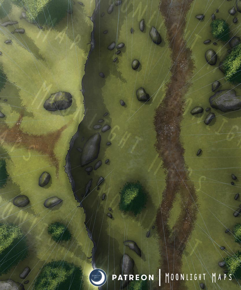 Rainy day forest battlemap variant of Ambush Ridge