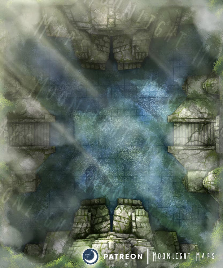 Daytime version of ancient temple map with water on the floor, but not completely submerged. 