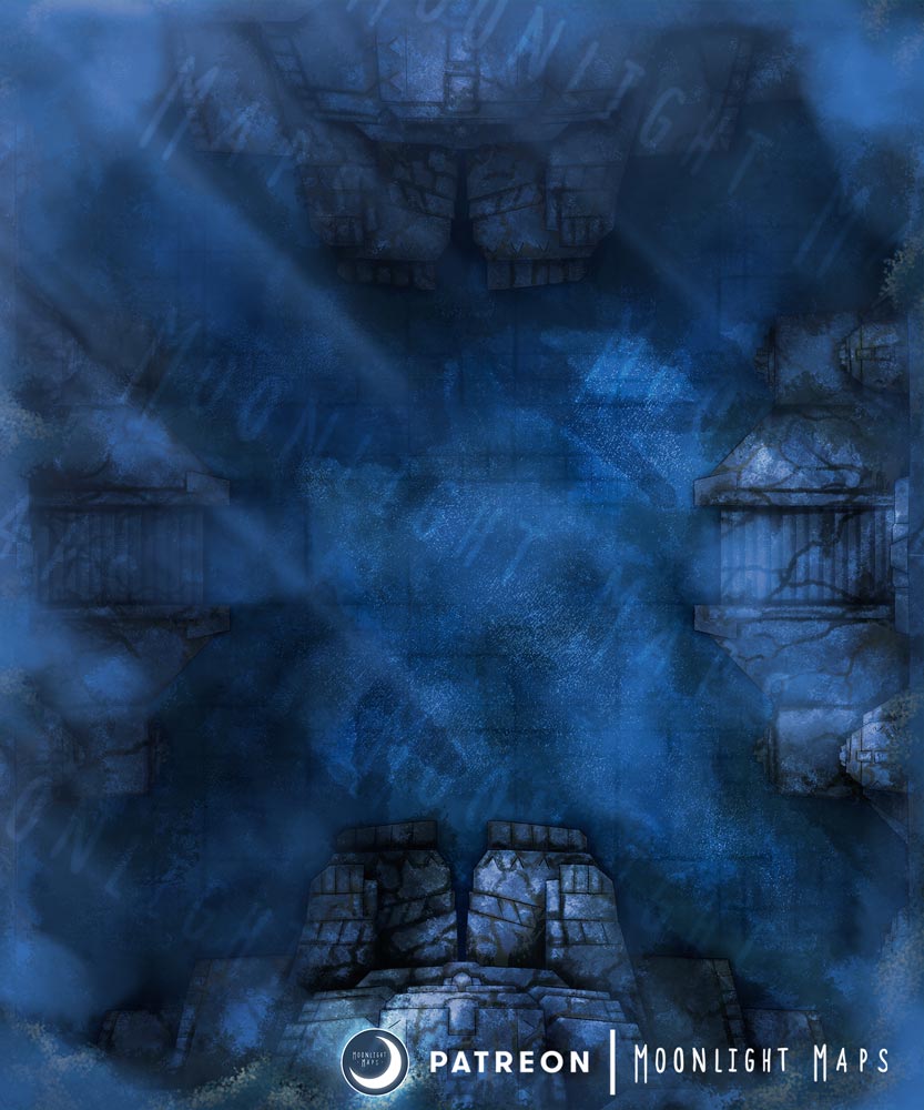 The flooded temple battlemap at night