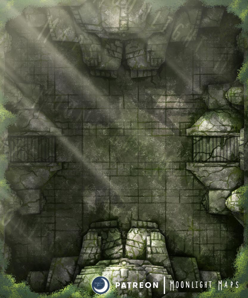 Daytime Map variant of the ancient temple with lots of moss, foliage, and overgrowth. 