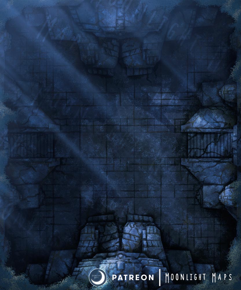 Night version of the overgrown ancient temple battlemap