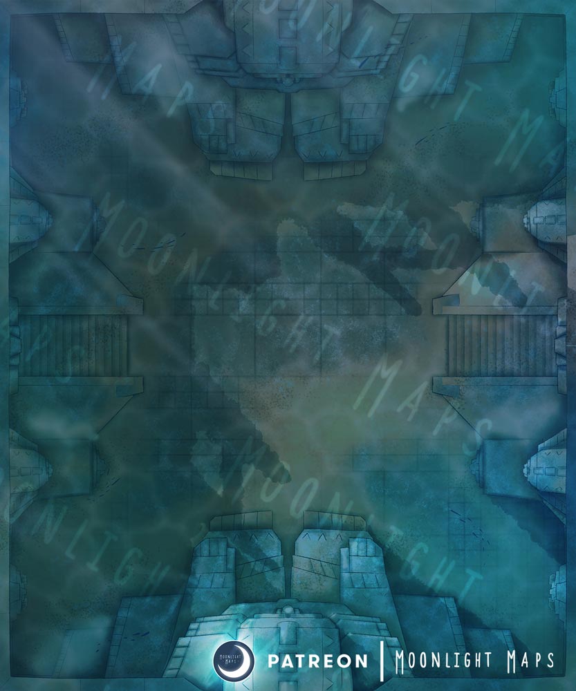 Night time version of underwater ancient sunken temple map. 